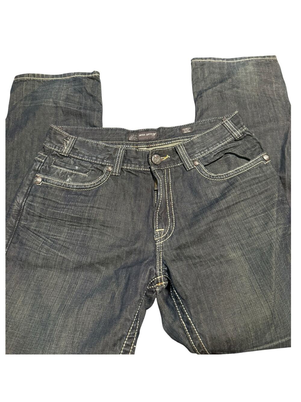 MEK Denim Voyage Collection Dark Wash Veneto Jeans, Y2K Western, Men's 36x32